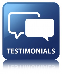 Testimonials glossy blue reflected square button
